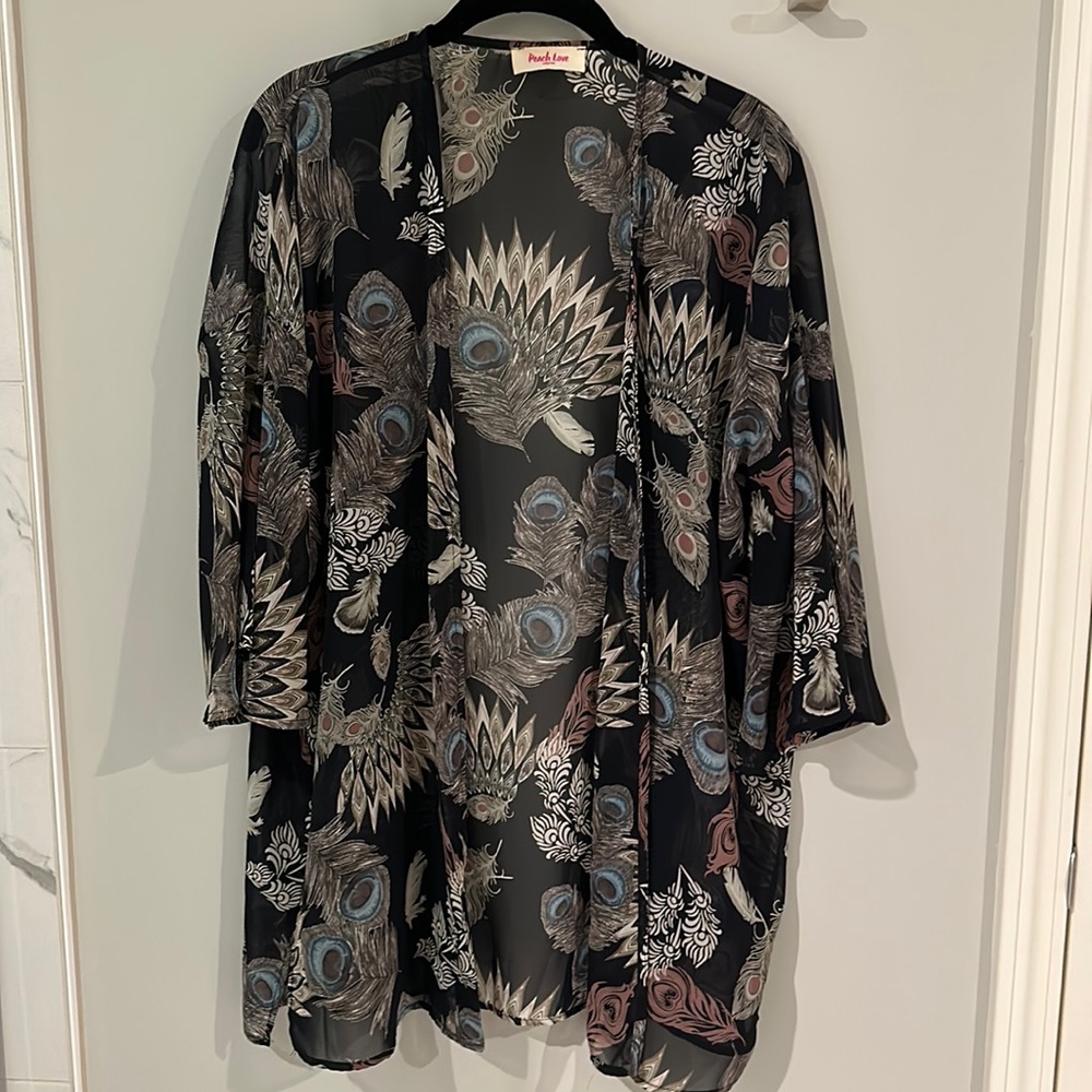 Peacock feathered, chiffon kimono